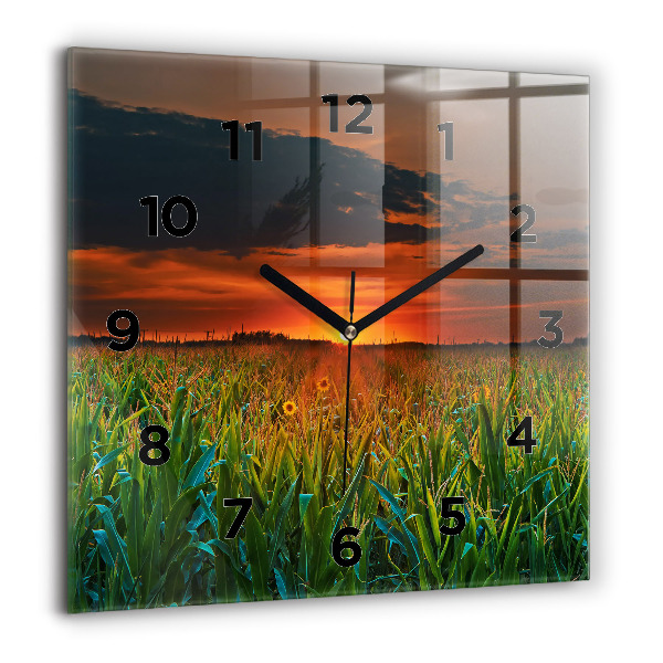 Čtvercové nástěnné hodiny Slunečnice na louce