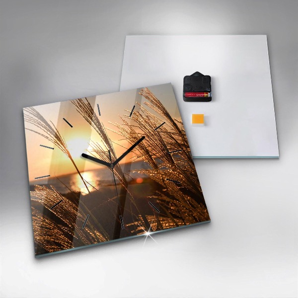 Čtvercové nástěnné hodiny Pšenice ve zlatém slunci