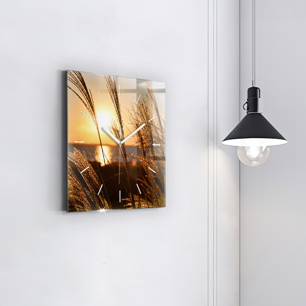 Čtvercové nástěnné hodiny Pšenice ve zlatém slunci