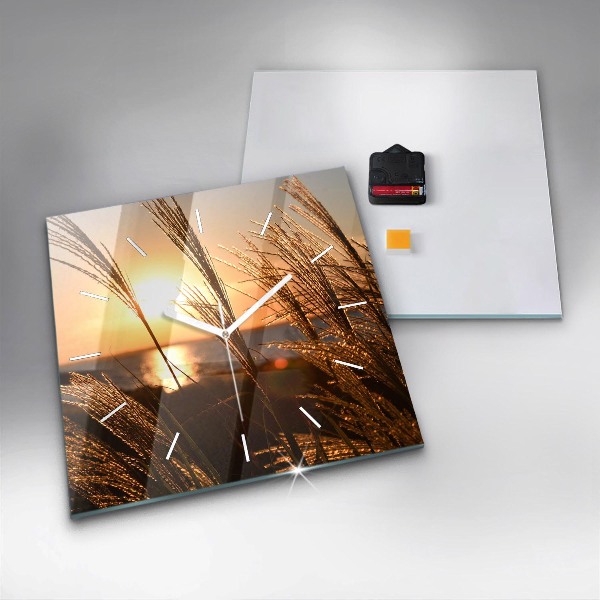 Čtvercové nástěnné hodiny Pšenice ve zlatém slunci