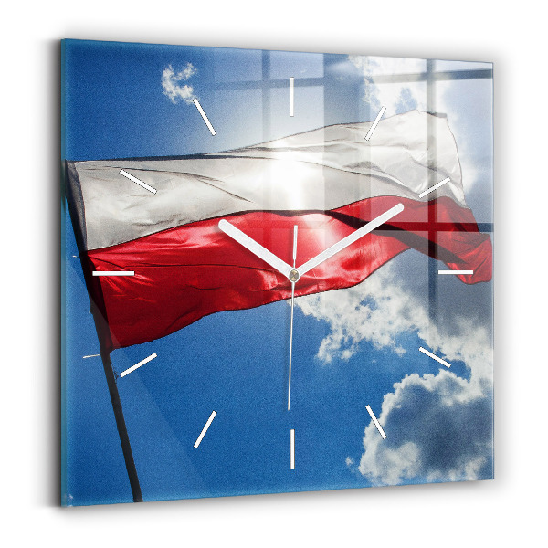 Čtvercové nástěnné hodiny Polská vlajka na pozadí oblohy