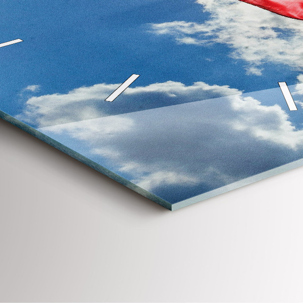 Čtvercové nástěnné hodiny Polská vlajka na pozadí oblohy