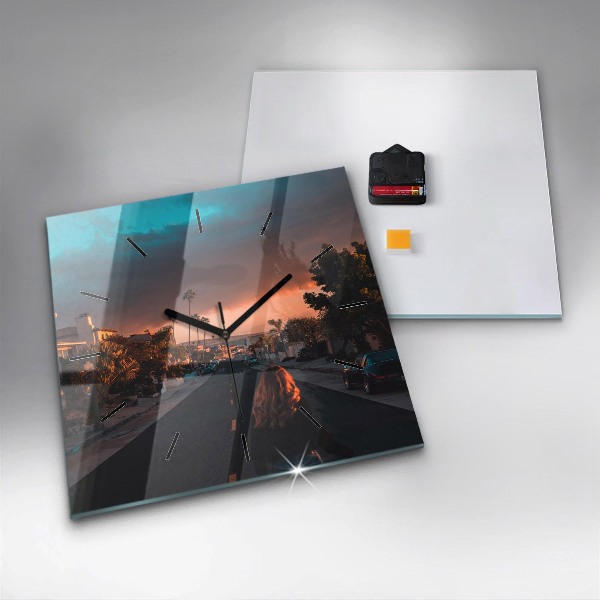 Čtvercové nástěnné hodiny Žena na silnici