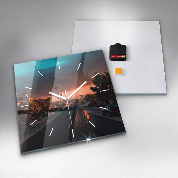 Čtvercové nástěnné hodiny Žena na silnici