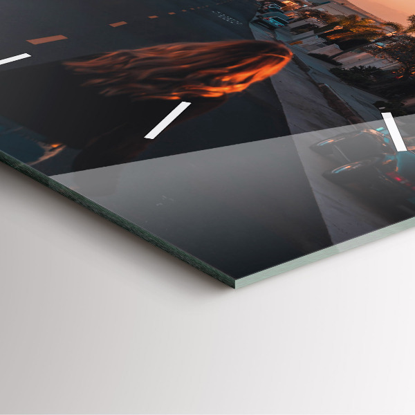 Čtvercové nástěnné hodiny Žena na silnici