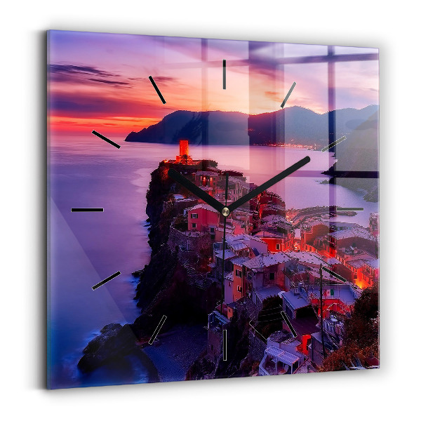 Čtvercové nástěnné hodiny Domy u jezera