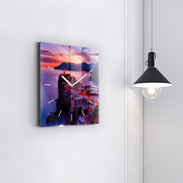 Čtvercové nástěnné hodiny Domy u jezera