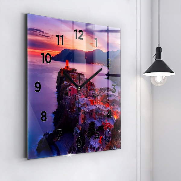 Čtvercové nástěnné hodiny Domy u jezera