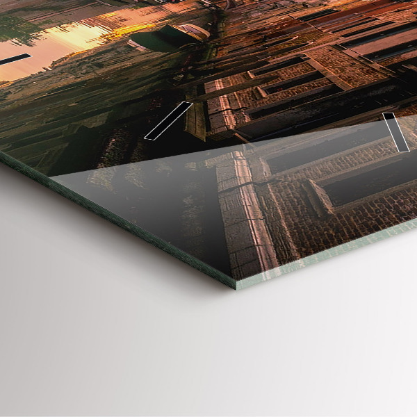 Čtvercové nástěnné hodiny Pohled na kanál ve městě