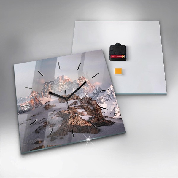 Čtvercové nástěnné hodiny Hory pokryté sněhem
