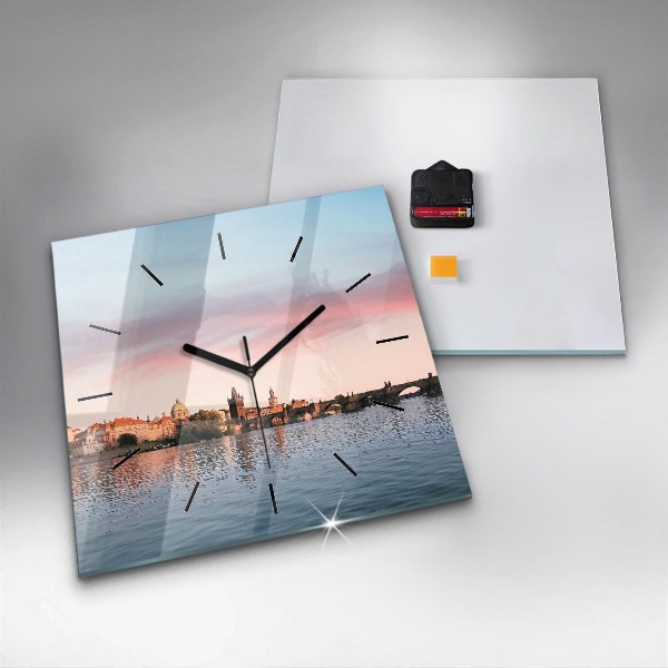 Čtvercové nástěnné hodiny Karlův most v Praze