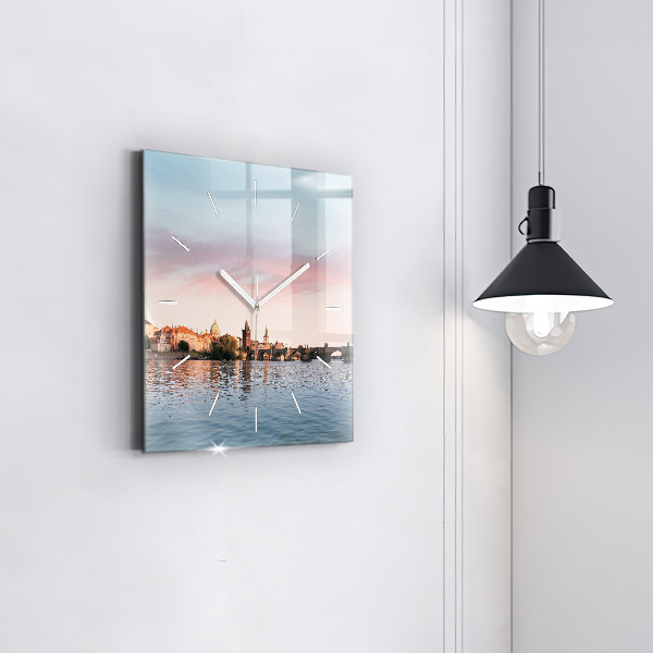 Čtvercové nástěnné hodiny Karlův most v Praze