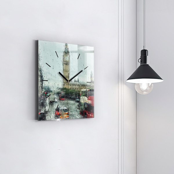 Čtvercové nástěnné hodiny Deštivý Londýn