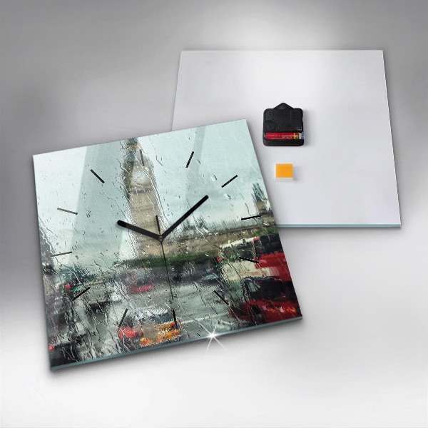 Čtvercové nástěnné hodiny Deštivý Londýn