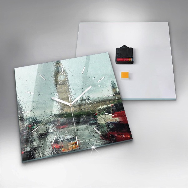 Čtvercové nástěnné hodiny Deštivý Londýn