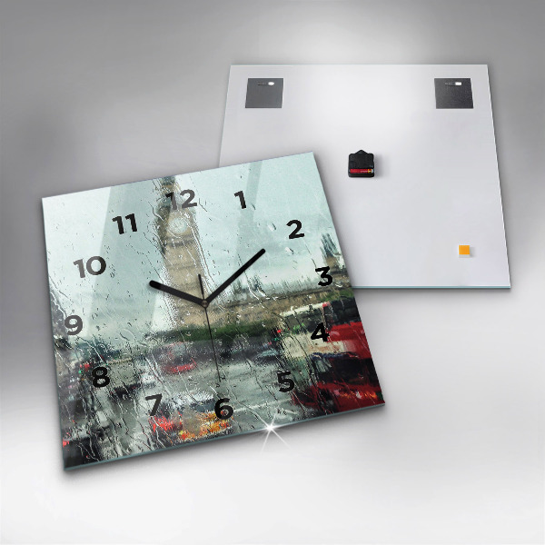 Čtvercové nástěnné hodiny Deštivý Londýn