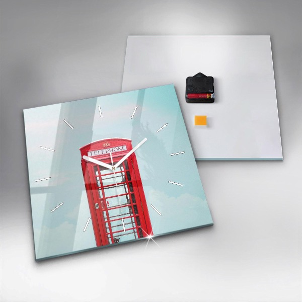 Čtvercové nástěnné hodiny Telefonní budka