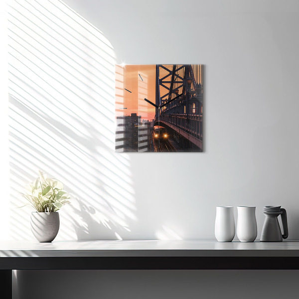 Čtvercové nástěnné hodiny Most Benjamina Franklina