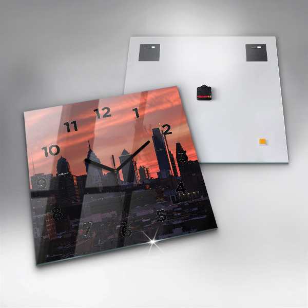 Čtvercové nástěnné hodiny Panorama Filadelfie