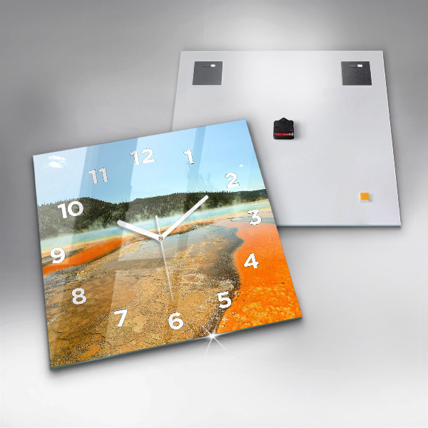 Čtvercové nástěnné hodiny Jezero s horami