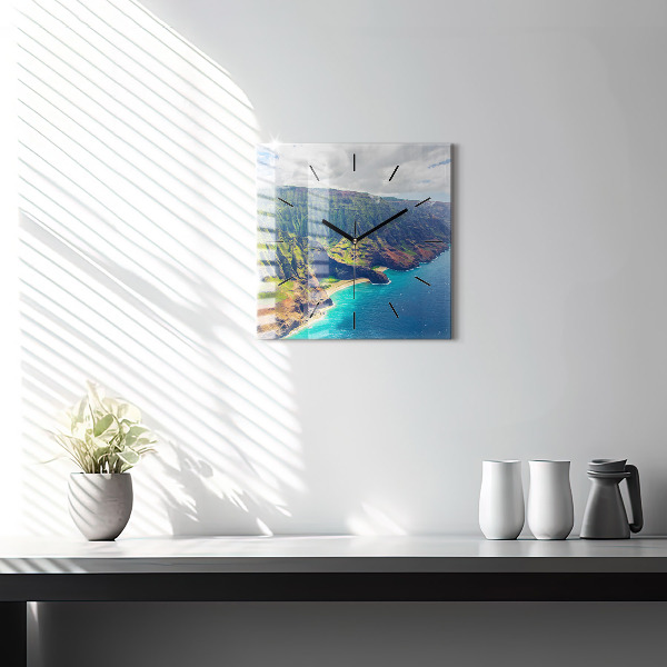 Čtvercové nástěnné hodiny Moře na Havaji
