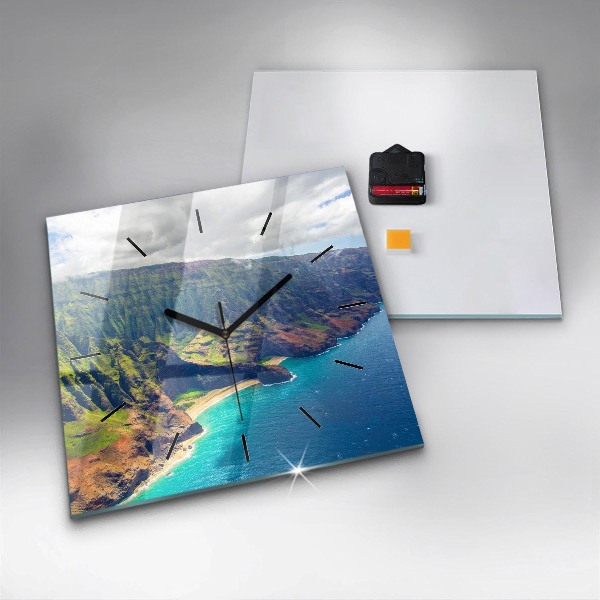 Čtvercové nástěnné hodiny Moře na Havaji