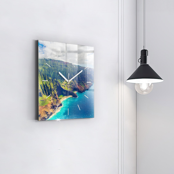 Čtvercové nástěnné hodiny Moře na Havaji