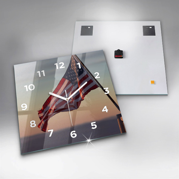 Čtvercové nástěnné hodiny Vlajka USA