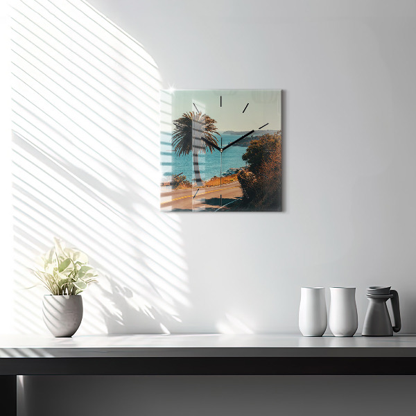 Čtvercové nástěnné hodiny Palmy v Malibu