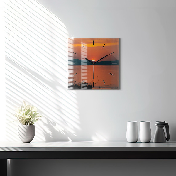 Čtvercové nástěnné hodiny Balaton ve večerních hodinách