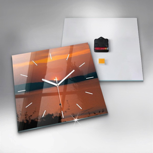 Čtvercové nástěnné hodiny Balaton ve večerních hodinách