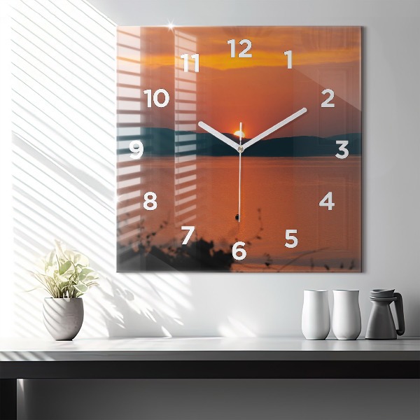 Čtvercové nástěnné hodiny Balaton ve večerních hodinách