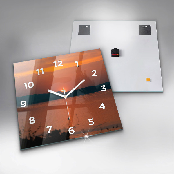 Čtvercové nástěnné hodiny Balaton ve večerních hodinách