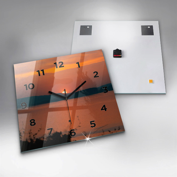 Čtvercové nástěnné hodiny Balaton ve večerních hodinách