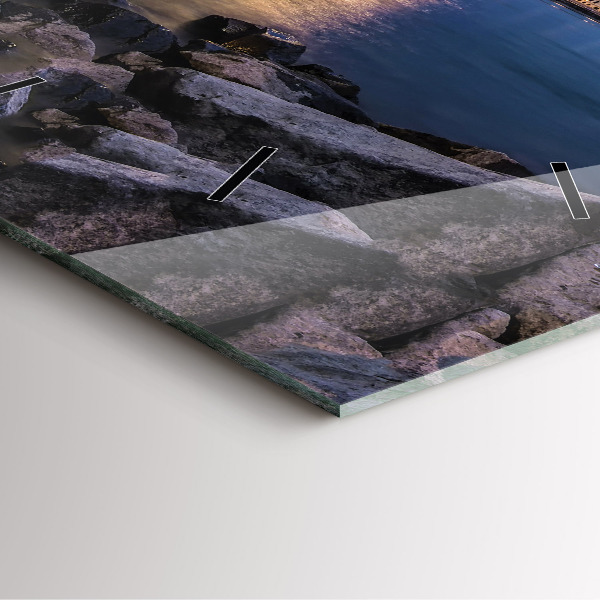 Čtvercové nástěnné hodiny Skalnaté pobřeží pod mostem