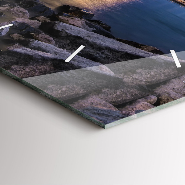 Čtvercové nástěnné hodiny Skalnaté pobřeží pod mostem