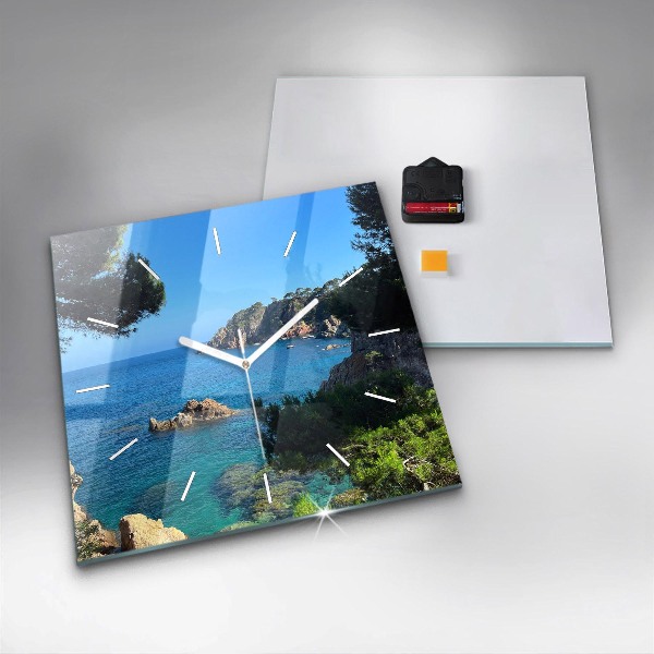 Čtvercové nástěnné hodiny Pobřeží Costa Brava