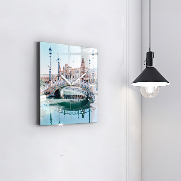 Čtvercové nástěnné hodiny Španělské náměstí v Seville