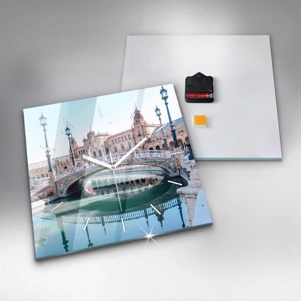 Čtvercové nástěnné hodiny Španělské náměstí v Seville