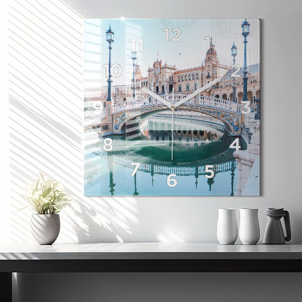 Čtvercové nástěnné hodiny Španělské náměstí v Seville