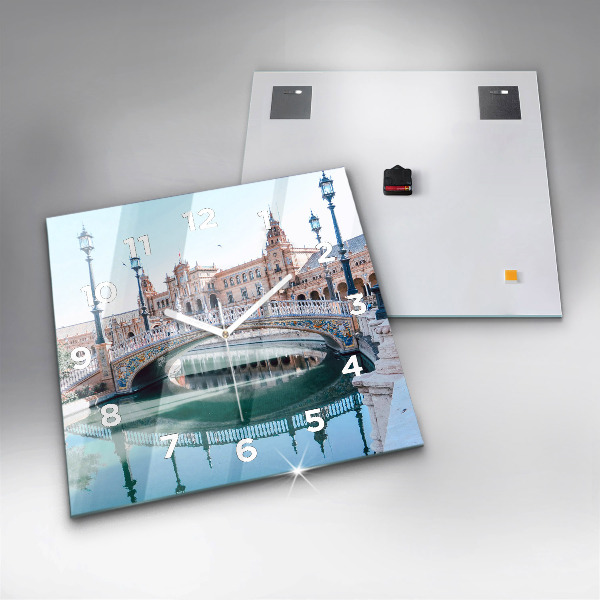 Čtvercové nástěnné hodiny Španělské náměstí v Seville