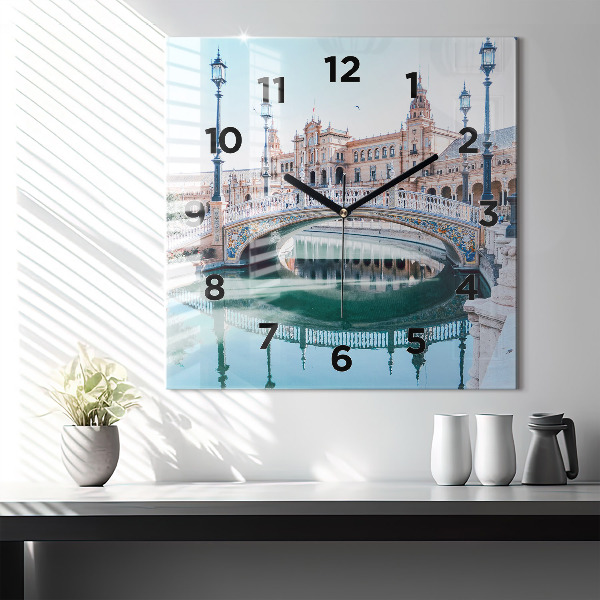 Čtvercové nástěnné hodiny Španělské náměstí v Seville