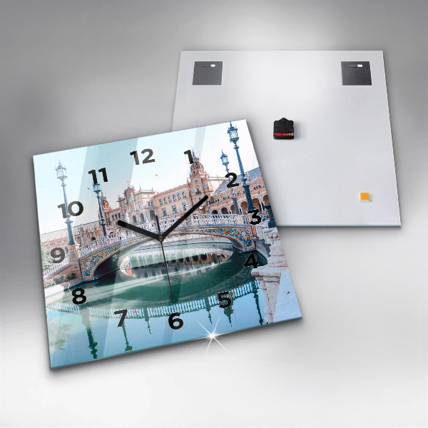 Čtvercové nástěnné hodiny Španělské náměstí v Seville