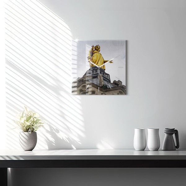 Čtvercové nástěnné hodiny Socha Panny Marie v Lyonu