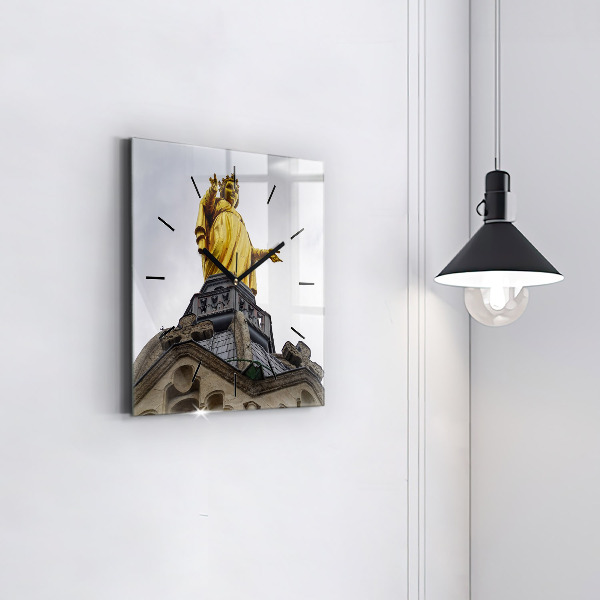 Čtvercové nástěnné hodiny Socha Panny Marie v Lyonu