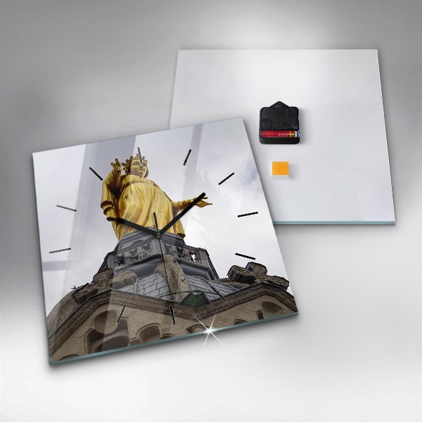 Čtvercové nástěnné hodiny Socha Panny Marie v Lyonu