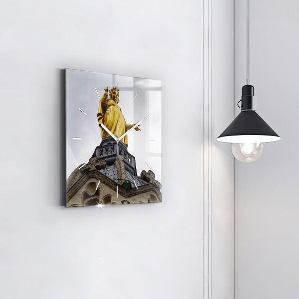 Čtvercové nástěnné hodiny Socha Panny Marie v Lyonu