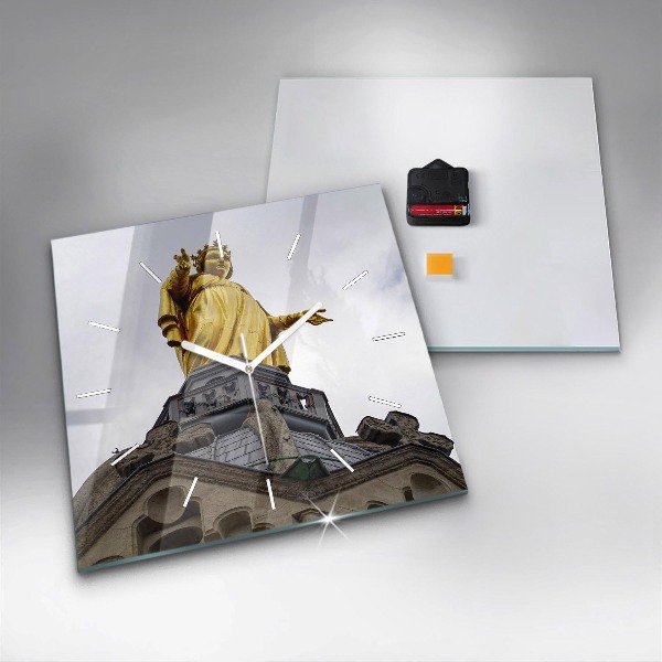 Čtvercové nástěnné hodiny Socha Panny Marie v Lyonu