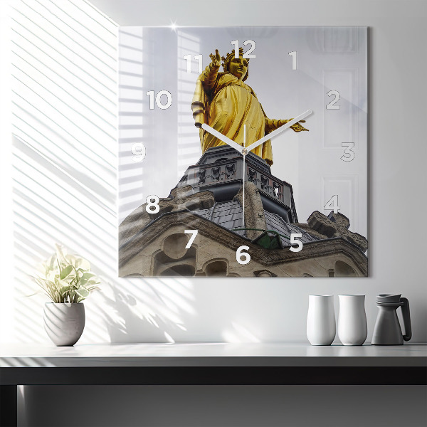 Čtvercové nástěnné hodiny Socha Panny Marie v Lyonu