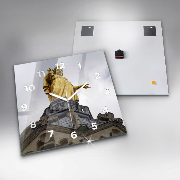 Čtvercové nástěnné hodiny Socha Panny Marie v Lyonu